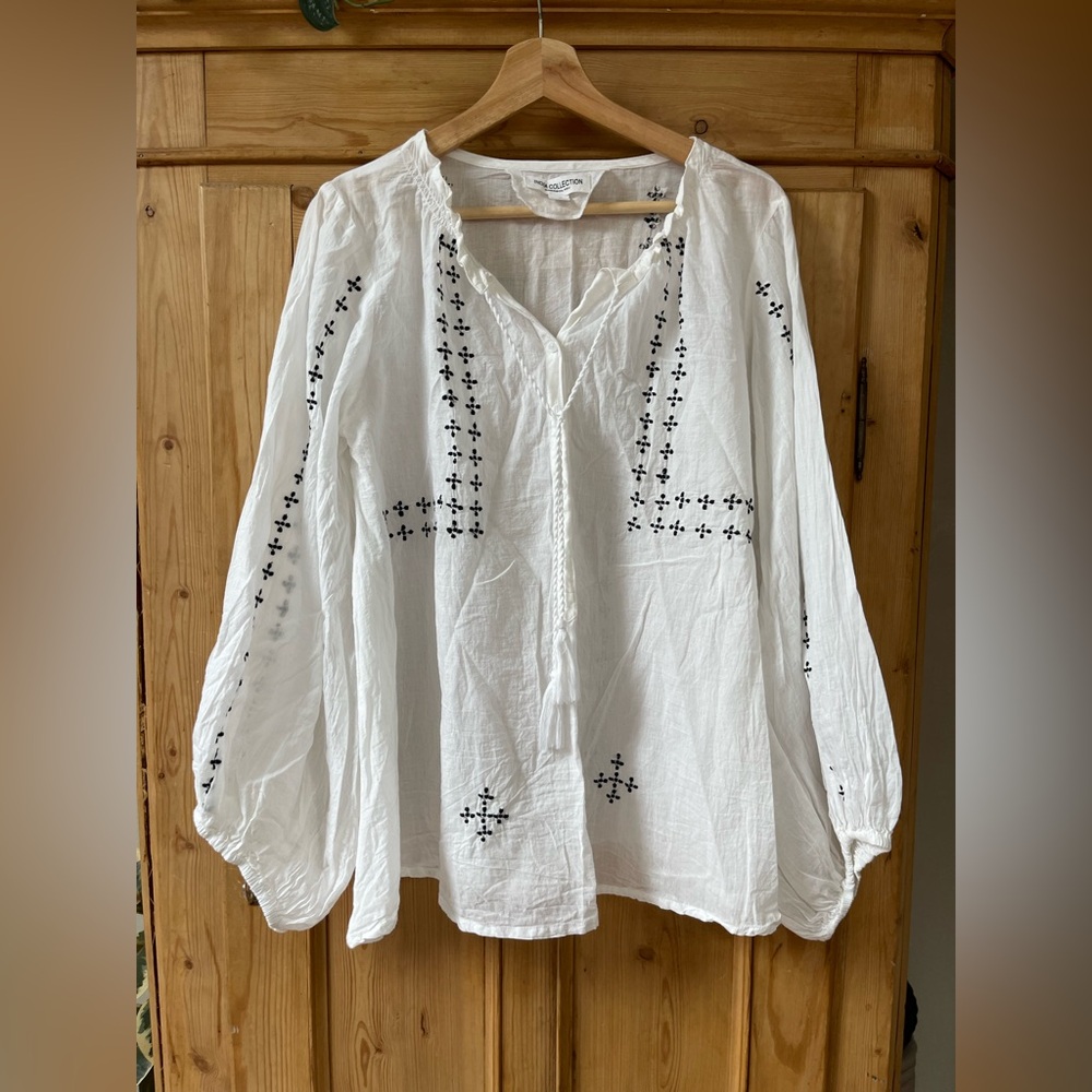 Emerson Fry White Blouse with Black Embroidery
